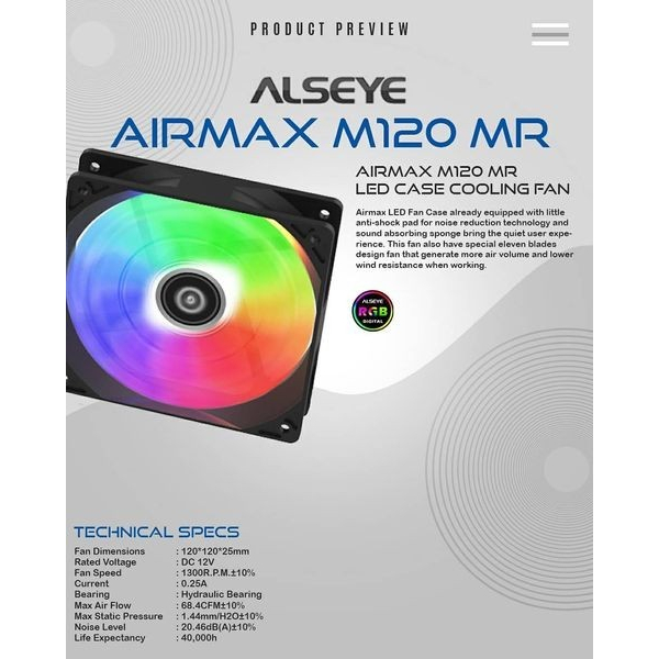 Fan Cassing Gaming Alseye Airmax M120 RGB