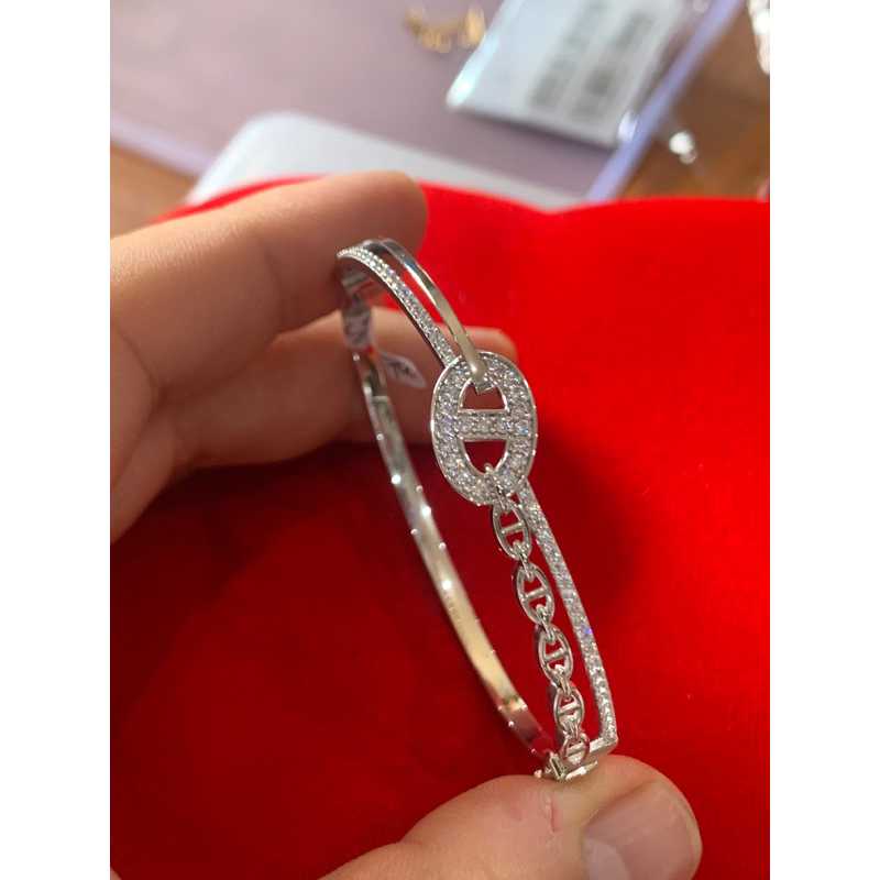 gelang emas asli kdr 750 model bermata mas putih