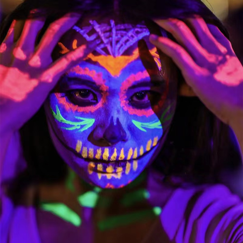 FACE BODY ART PAINT HANDAIYAN GLOW IN THE DARK UV FLUORESCENT GLOW PARTY HALLOWEEN EYELINER EYESHADOW NYALA DI KEGELAPAN