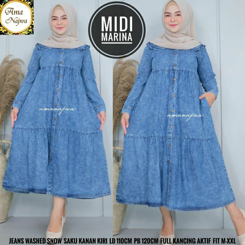 gamis midi jeans marina