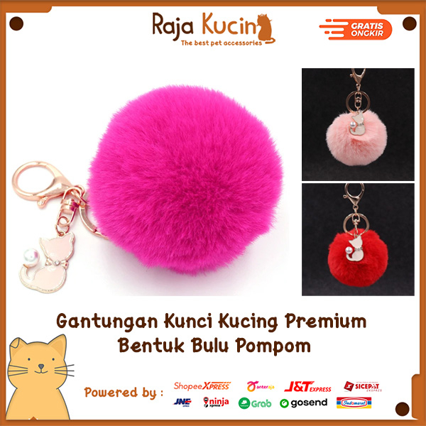 Gantungan kunci kucing premium bentuk bulu pompom