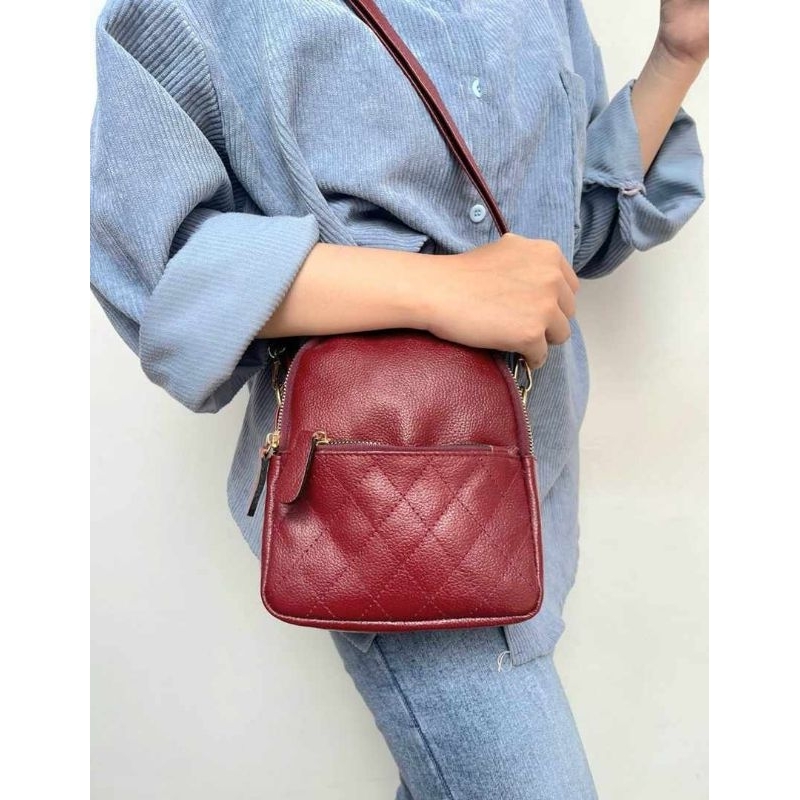 Tas Kulit Selempang Mini Wanita Asli Kulit Sapi Kerajinan Kulit Sukaregang Tas Kulit Garut