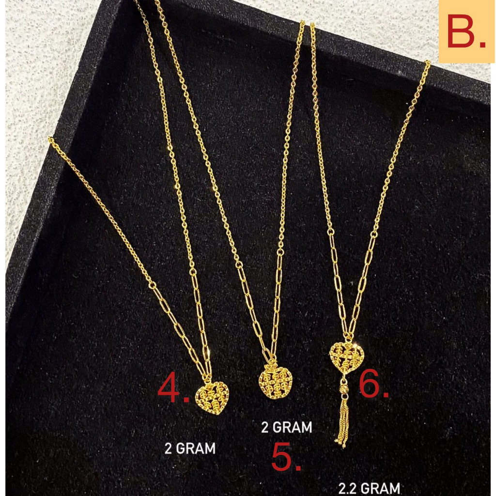 Kalung set anak dan dewasa emas asli kadar 70 16k V love rumbai clover tanpa permata rantai variasi liontin 2 gram