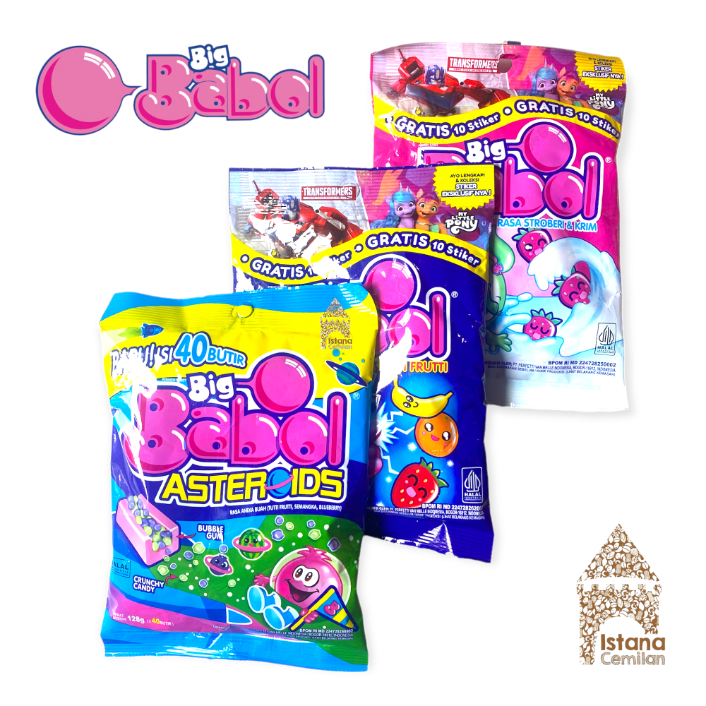 Big Babol Permen Karet Tutti Frutti / Krim Stroberi / Asteroids / Sour (isi 40 pcs)
