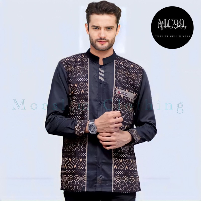 Baju Koko Pria Lengan Panjang Motif Jarilist Suku Dayak Kombinasi Batik Premium Original Elrumi