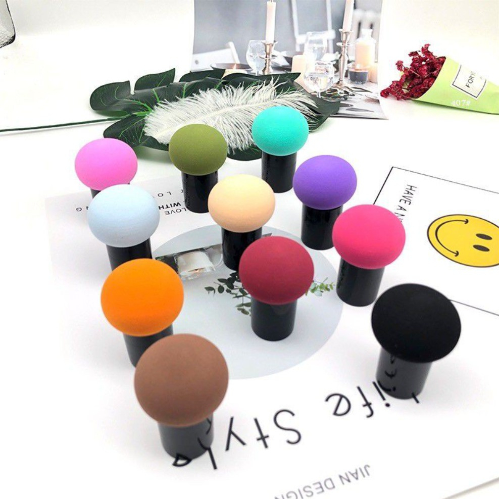 ~ PIYOSHI08 ~ Spon Make Up Jamur Beauty Blender Spons Bulat Gagang Sponge Aksesoris Kosmetik AF248