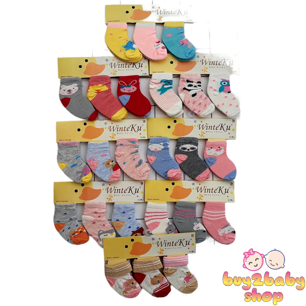 Kaos kaki bayi Winteku motif dan warna menarik untuk bayi usia s.d 1 tahun isi 3 PCS