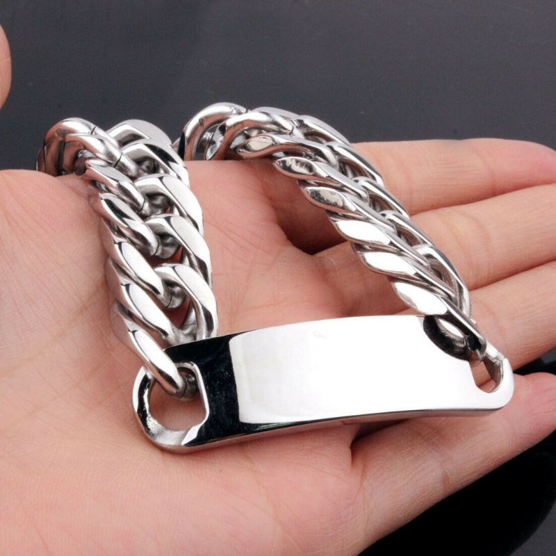 Gelang Rantai Pelat Pria Titanium 316L Stainless Steel 15m Curb Chain Bracelet