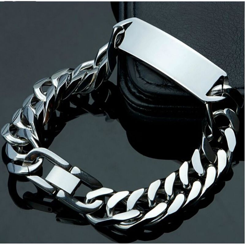 Gelang Rantai Pelat Pria Titanium 316L Stainless Steel 15m Curb Chain Bracelet