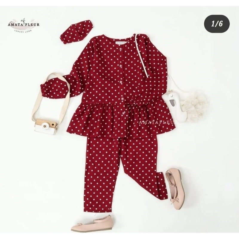 MUGHI FASHION / ONE SET ANAK / PIYAMA ANAK / PAJAMAS ANAK / SETCEL RAYON PREMIUM / SETCEL ANAK POLKA
