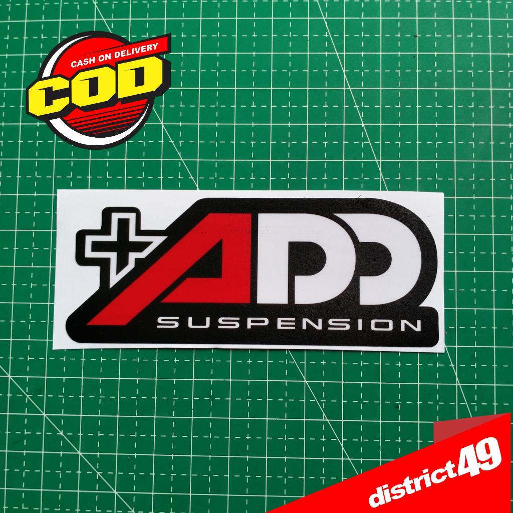 Stiker Print Cut ADD SUSPENSION Laminasi Glossy bahan tebal anti air untuk motor mobil helm dll