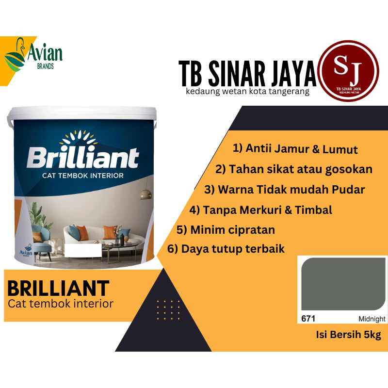 Brilliant Cat Tembok Interior Tembok Rumah Isi 5kg - 671 Midnight