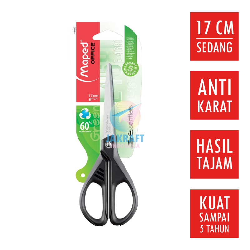 

(1 Pcs) Gunting Kertas Sedang 17 cm MAPED Essentials Green Stainless Steel Tajam Kuat