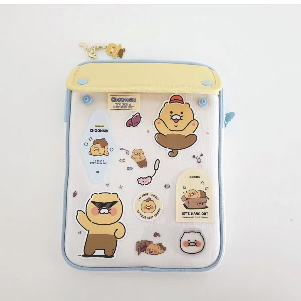 Sleeve Pouch Sarung Tas Bag Case Ipad Tab Tablet Macbook Air Pro Laptop Asus Acer Lenovo HP Huawei 11 12 13 14 15 inch Motif Gambar Kartun Cartoon Kakao Warna Biru Soft Blue Kuning Cute Lucu Murah Transparan Mika Waterproof Korean Model  Shockproof