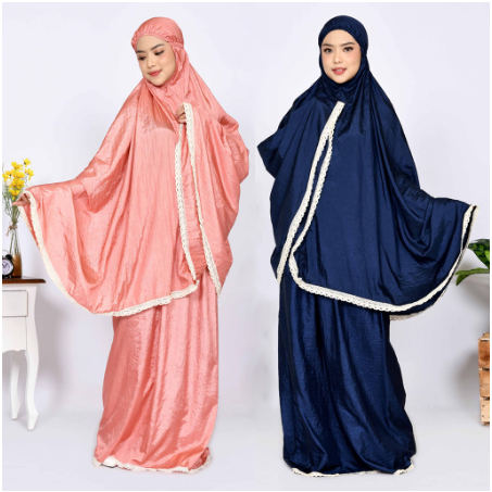 Mukena Parasut Premium Travelling Jumbo Polos Renda Rajut - Arrasy69 -  ,mukena remaja polos ,mukena