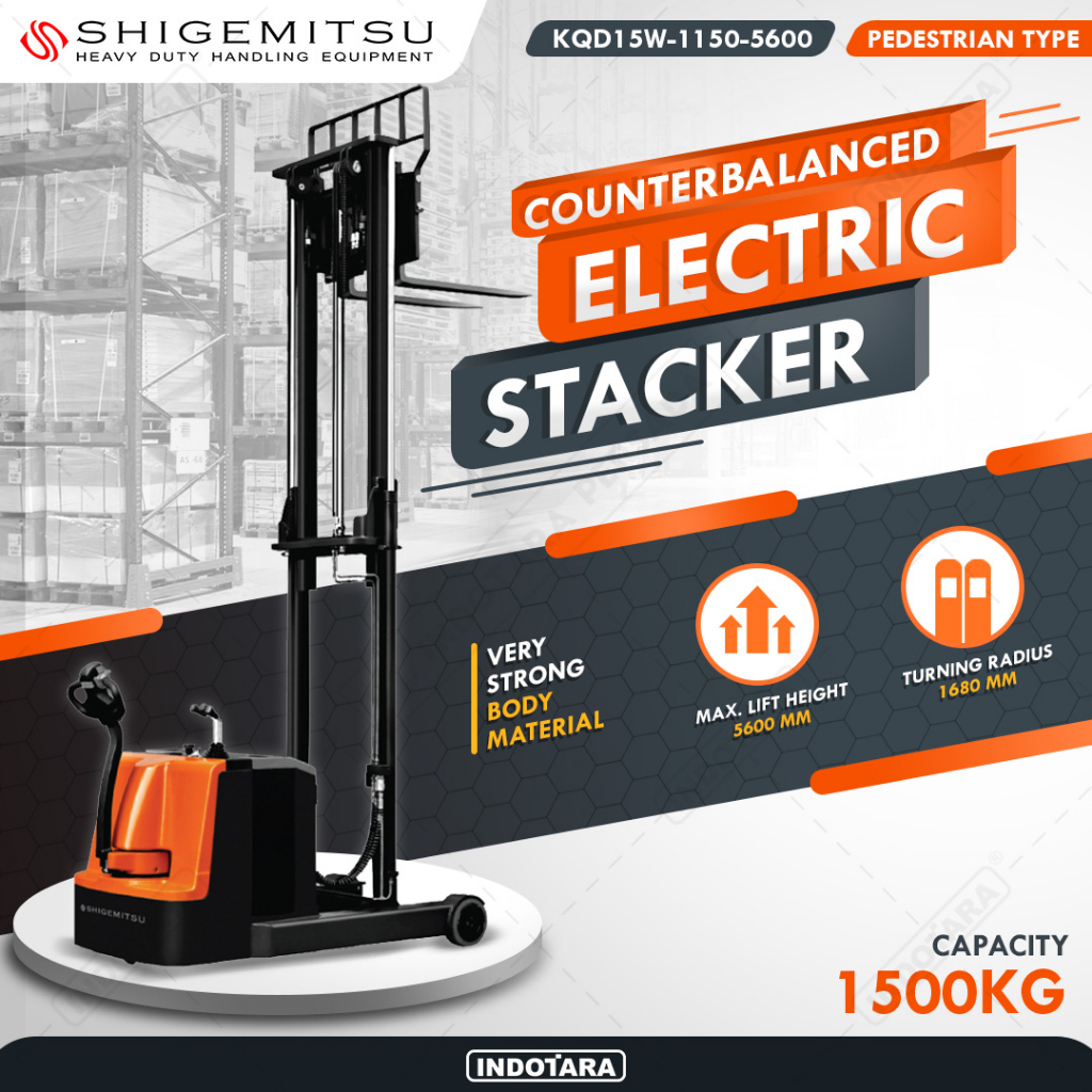 Shigemitsu Counterbalanced Electric Reach Stacker KQD15R-1150-5600