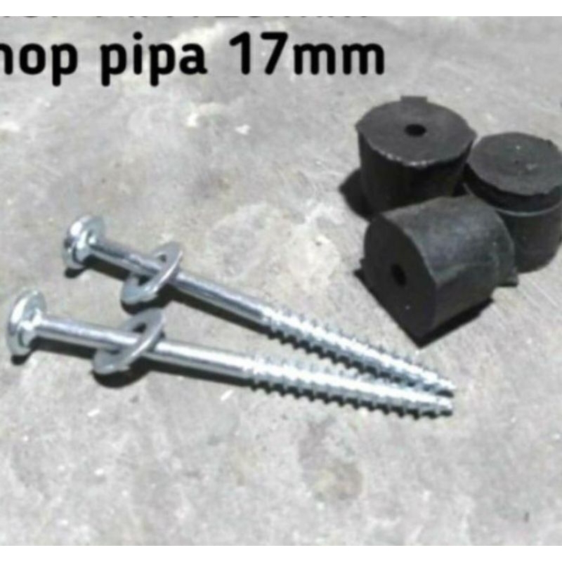 accesoris jemuran knop 15 mili/ 6 pcs lengkap, knop, ring, sekrup, ring hitam, dan sekrup kecil peng