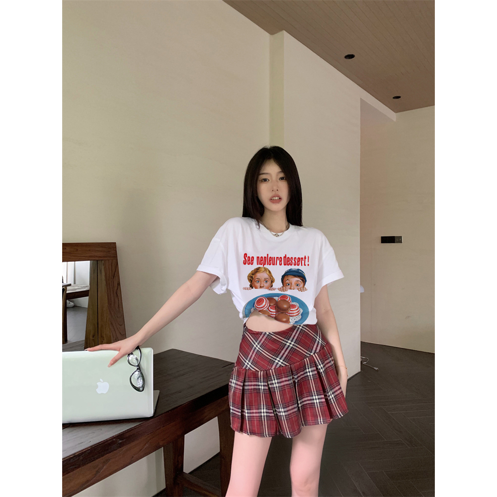 EUNII T-shirt Lengan Pendek Cartoon Dessert Printing Korean Style/Kaos Atasan Wanita/Baju Wanita/Kaos Wanita