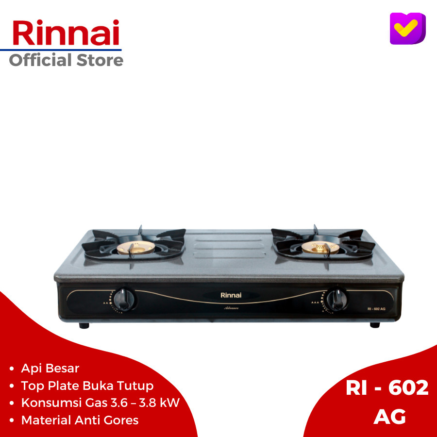 Rinnai Kompor Gas Api besar 2 Tungku Anti Gores RI-602AG