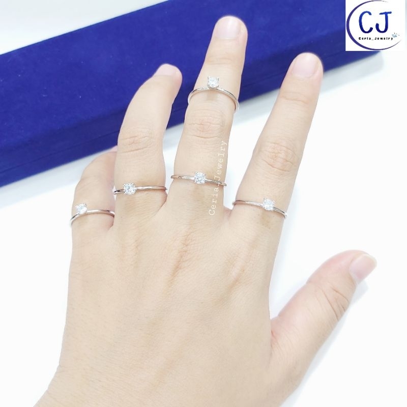 Cincin Perak Asli Silver Wanita 925 Lapis Emas Putih Model Desi Cincin Soliter Model Diamond - Perhiasan Perak Asli