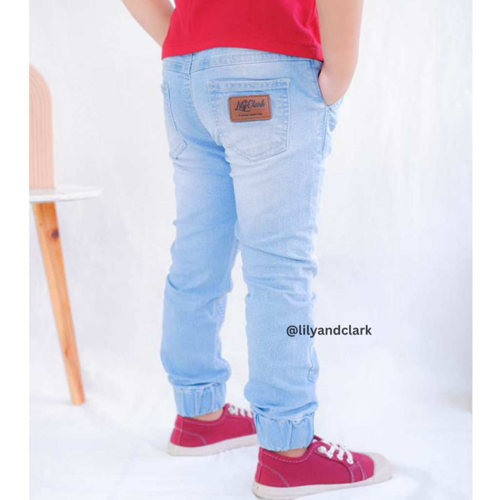 Lily and Clark Celana jeans anak laki laki jogger warna Light Blue JL03