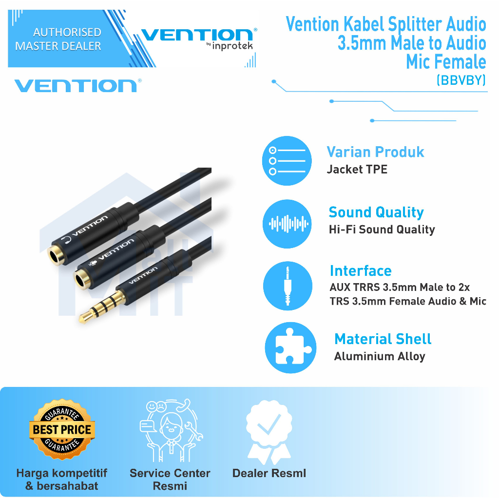 ( Bisa Cod ) Vention BBS Kabel Aux Audio Splitter 3.5mm Male to 2 Female