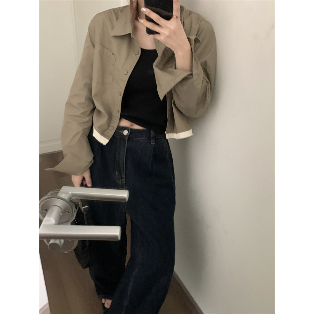 Kemeja Wanita Casual Lengan Panjang Blouse Import Crop Top Korean Style  Atasan Wanita Kekinian