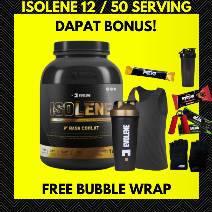 ISOLENE 12 SACHET / 50 SERVING WHEY PROTEIN ISOLATE EVOLENE OFFICIAL ISOLEN ISOLIN EVOLEN BPOM HALAL