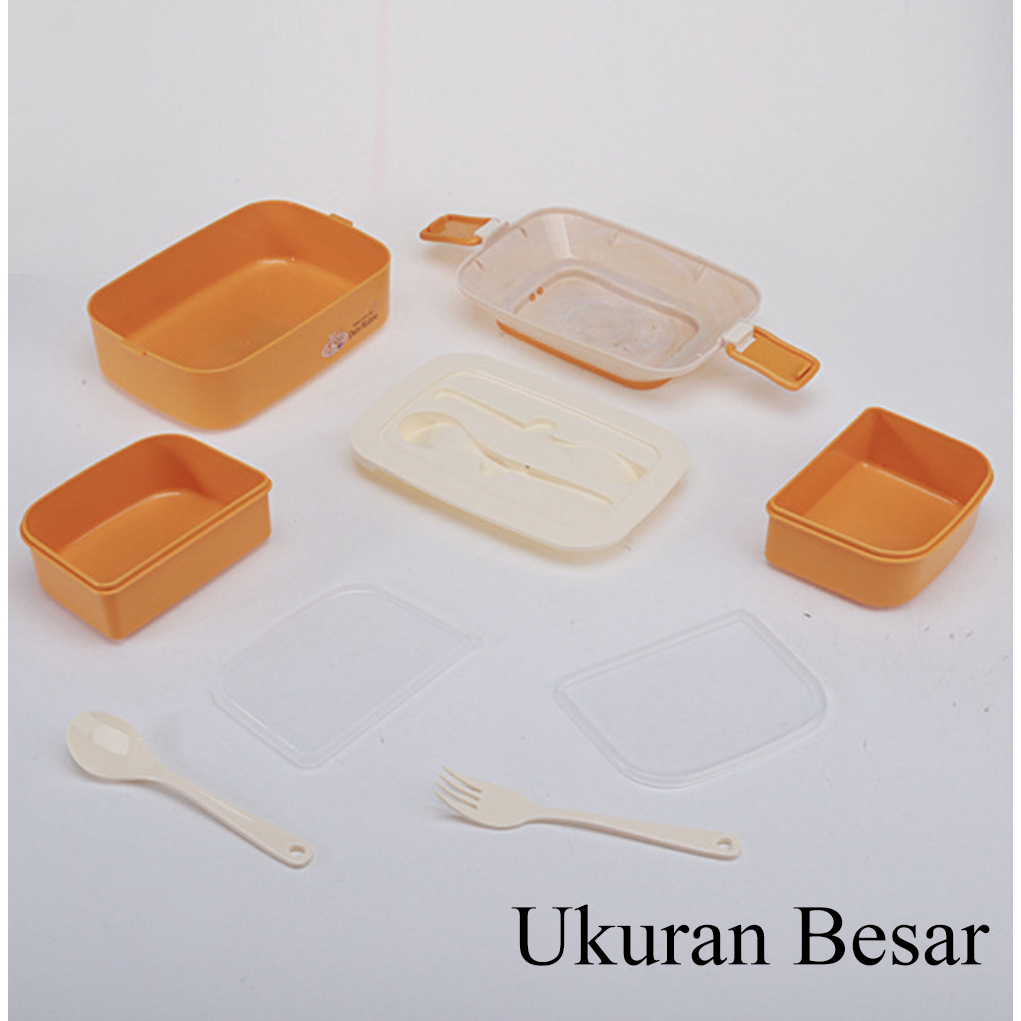 [1KG 3PCS] LBS Tempat Makan 2 Susun/ Kotak Makan Siang DIY Anti Bocor Lunch Box Anti Tumpah/Free Alat Makan VS-75