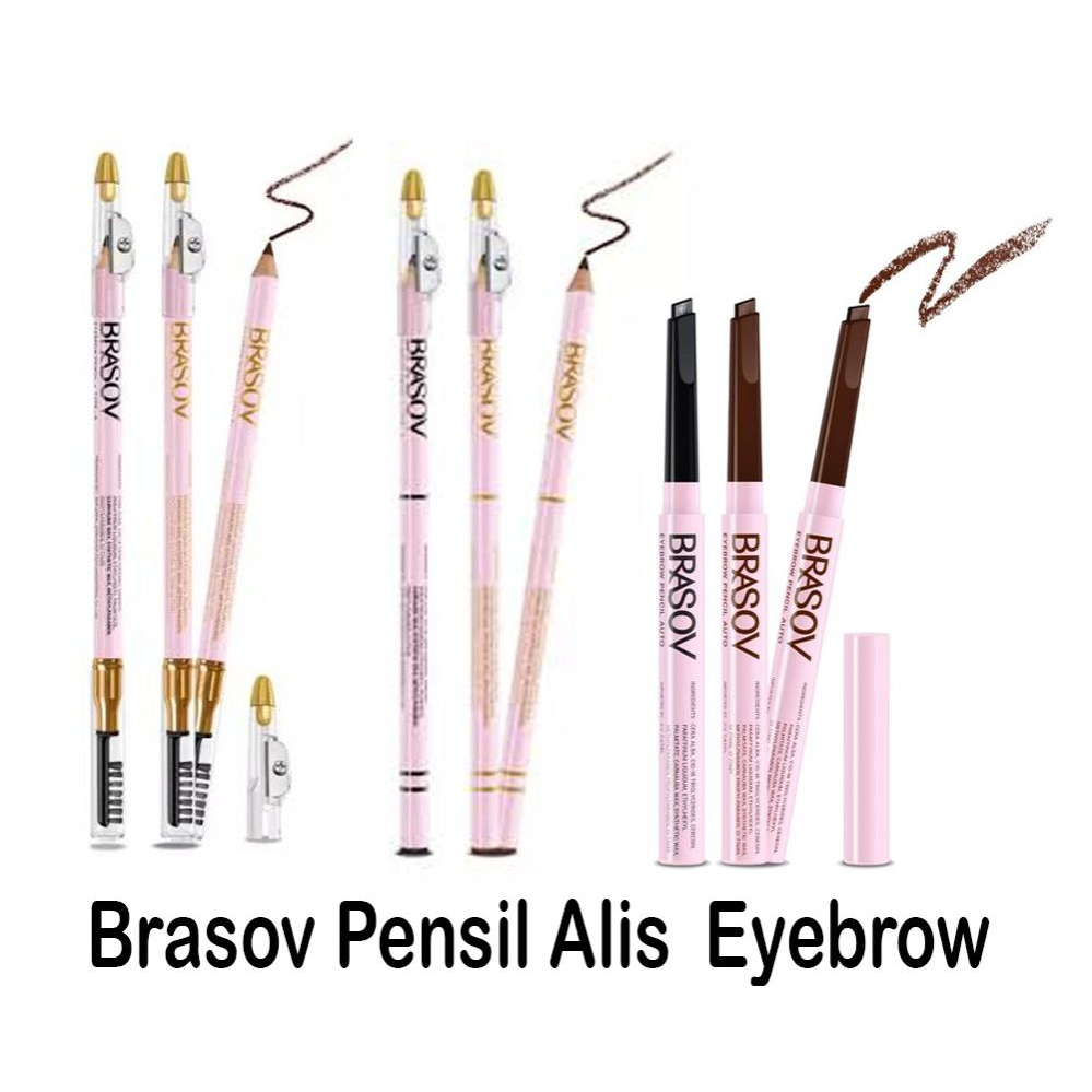 BRASOV Pensil Alis 3 IN 1 + Serutan + Sikat Tipe A / BRASOV Pensil Alis Auto + Sikat Tipe B / Eyebrow Pencil Automatic Pensil Alis Otomatis Putar