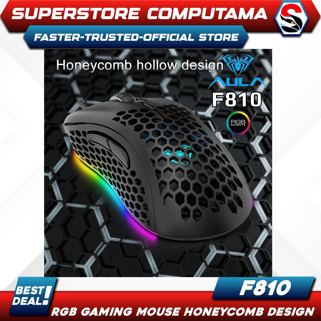 Mouse Gaming Honey Comb AULA F-810 RGB-6400DPI-Macro-7Button-AULA F810