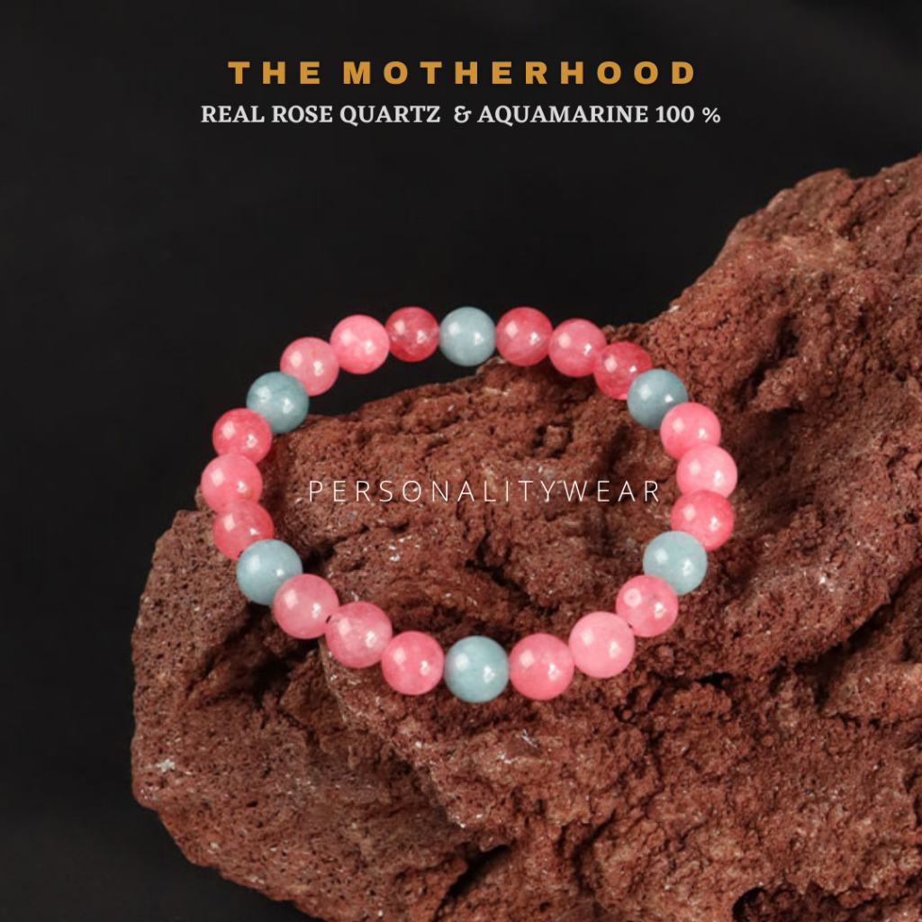 Gelang Batu Kristal Cewek Wanita Rose Quartz Aquamarine Pink Biru ASLI Alam Natural