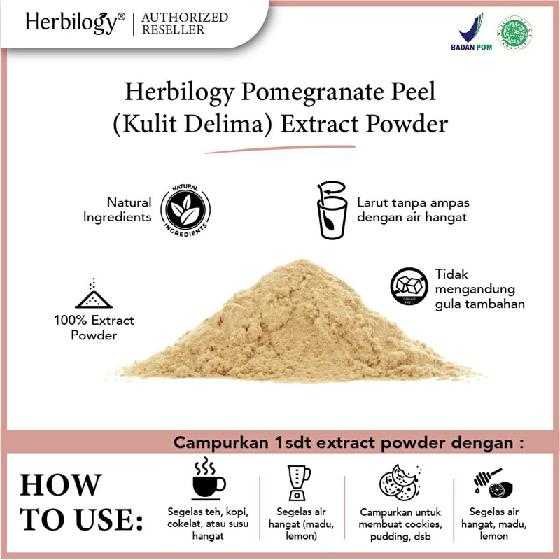 Herbilogy Pomegranate Peel (kulit delima) extract powder 100gram / antioksidan / kulit glowing / mencegah jerawat / anti aging