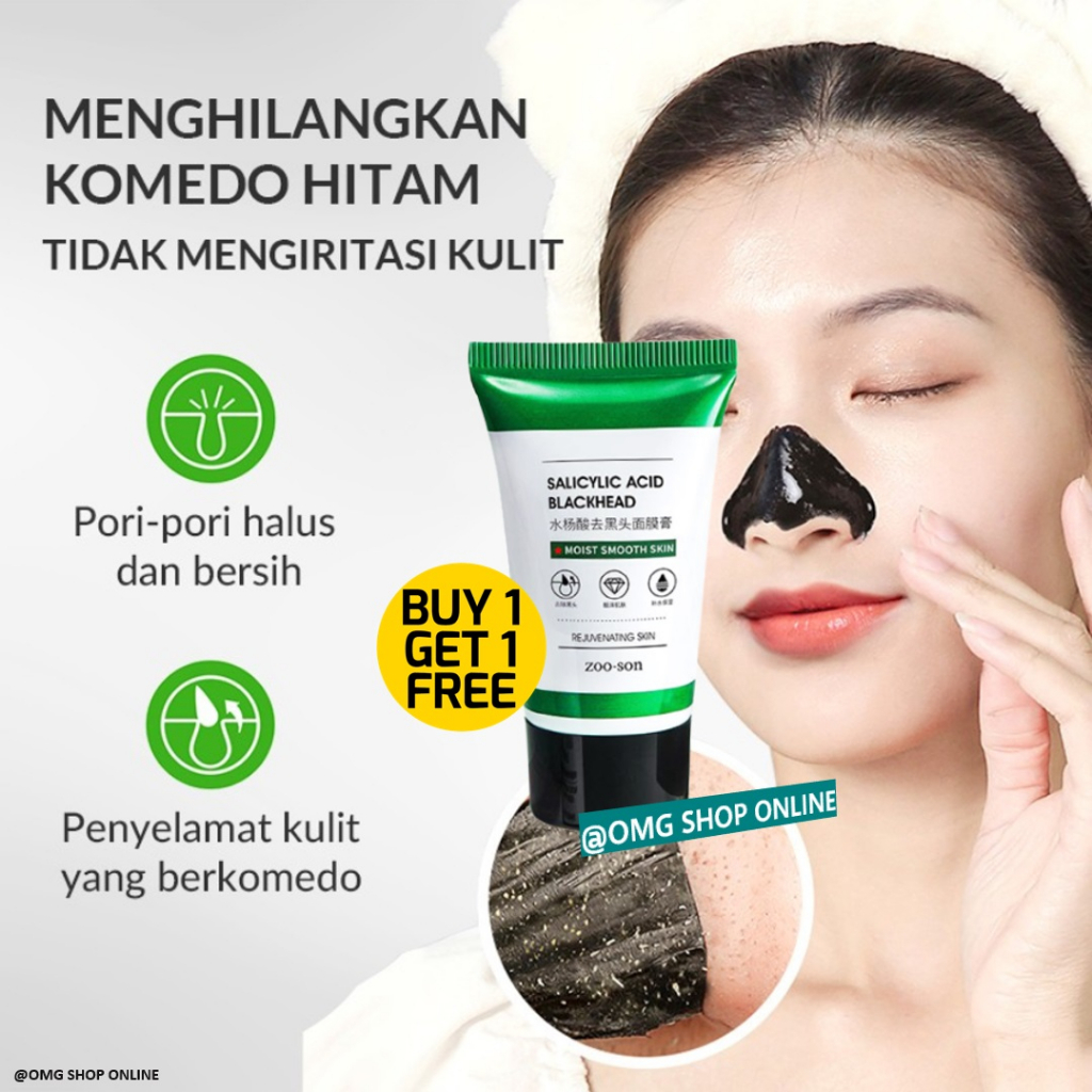 Beli 1 GRATIS 1 !!! Salicylic Acid Blackhead Mask Masker Komedo Arang Hitam 50 Gr ORI / Masker Wajah Glowing Putih Masker Komedo dan Pori Pori Penghilang Flek Hitam / Masker Peel Off Masker Organik Blackhead Remover Gel Masker Green Tea Carbon Charcoal