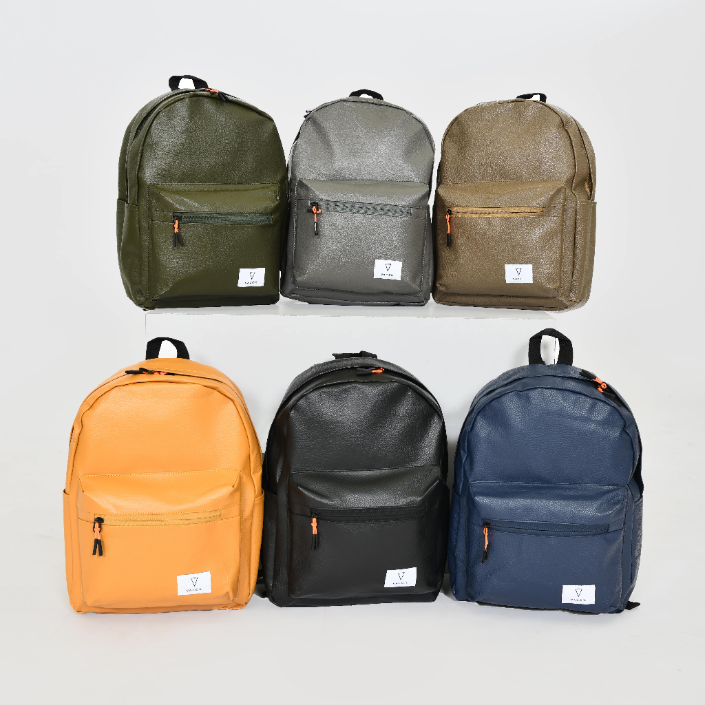 Tas Ransel Backpack Kulit Sintetis PU Pria Wanita Bisa Cod Kuliah Sekolah Kerja - Vaccil Bufo