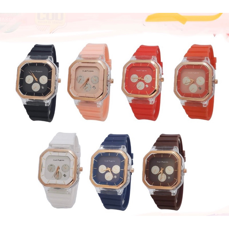 (Grosir)Jam Tangan Wanita Hushpuppies Crono3 Variasi Tanggal Aktif Strap Rubber/Karet(Terima Cod)