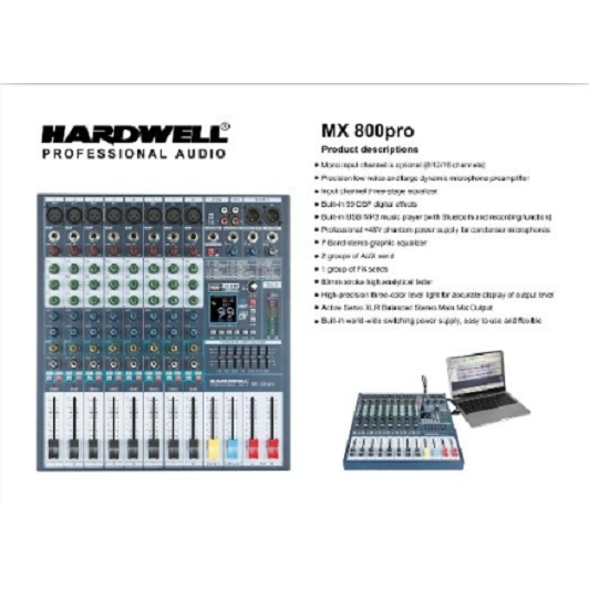 Mixer 8 Channel Hardwel MX 800 Pro MX800Pro Bluetooh And USB Interface