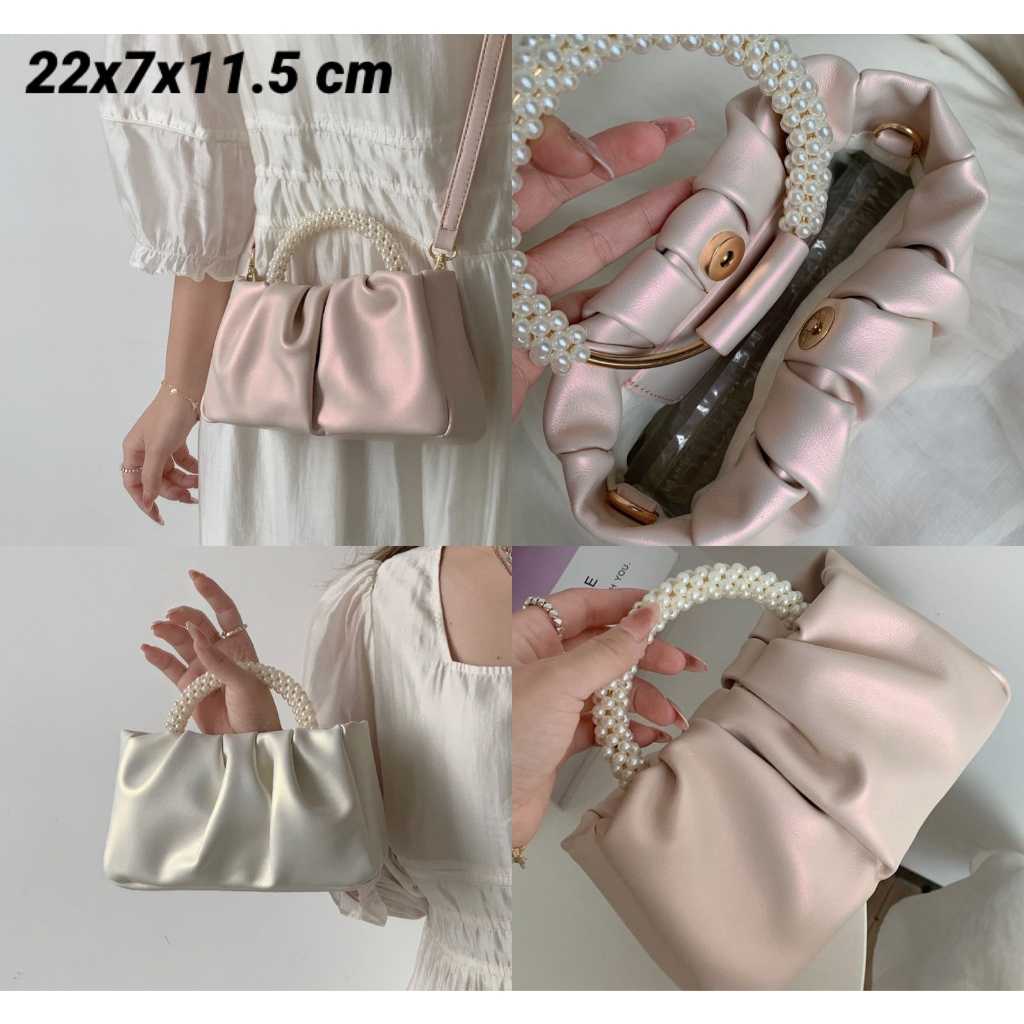 FT73 Tas Wanita Kulit Bahu selempang pesta mutiara 22 x 7 x 11.5 cm