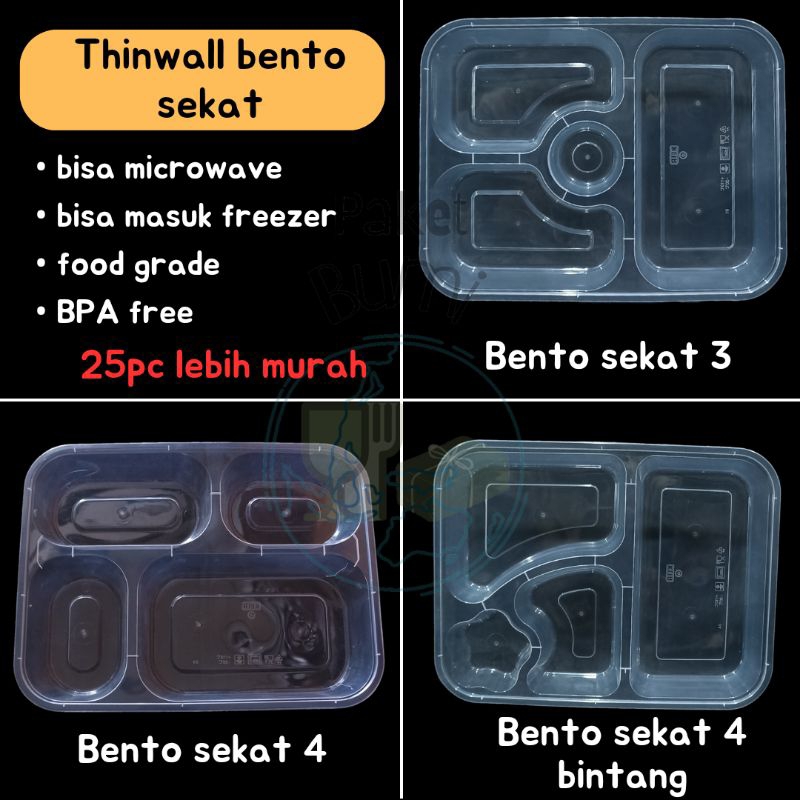 bento thinwall sekat 4 sekat 3 bento bintang thinwall sekat food container box bening transparan thi