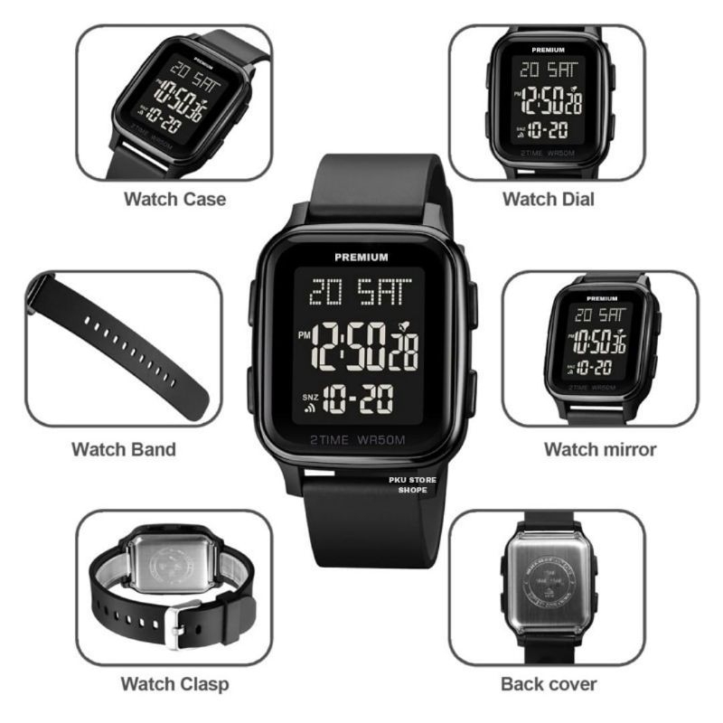 Jam Digital Premium Full Hitam UNISEX Pria Wanita Tahan air Standsr Militer Mewah Elegan Sporty Olahraga Strap Rubber Berkualitas Murah Cod Bayar Di Tempat Realpict Sesuai Foto