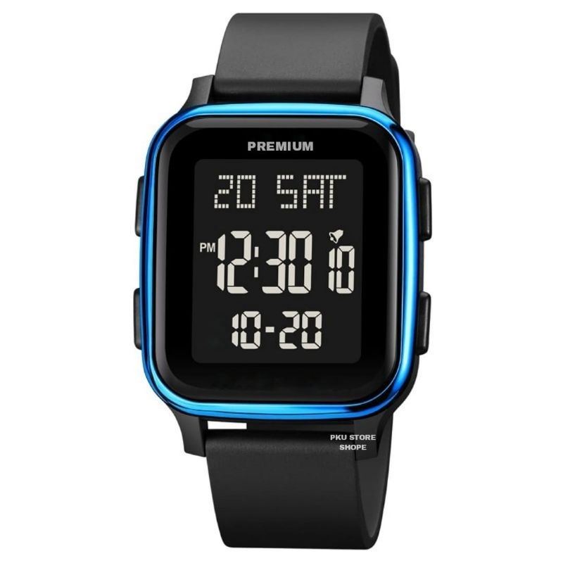 Jam Digital Premium Full Hitam UNISEX Pria Wanita Tahan air Standsr Militer Mewah Elegan Sporty Olahraga Strap Rubber Berkualitas Murah Cod Bayar Di Tempat Realpict Sesuai Foto