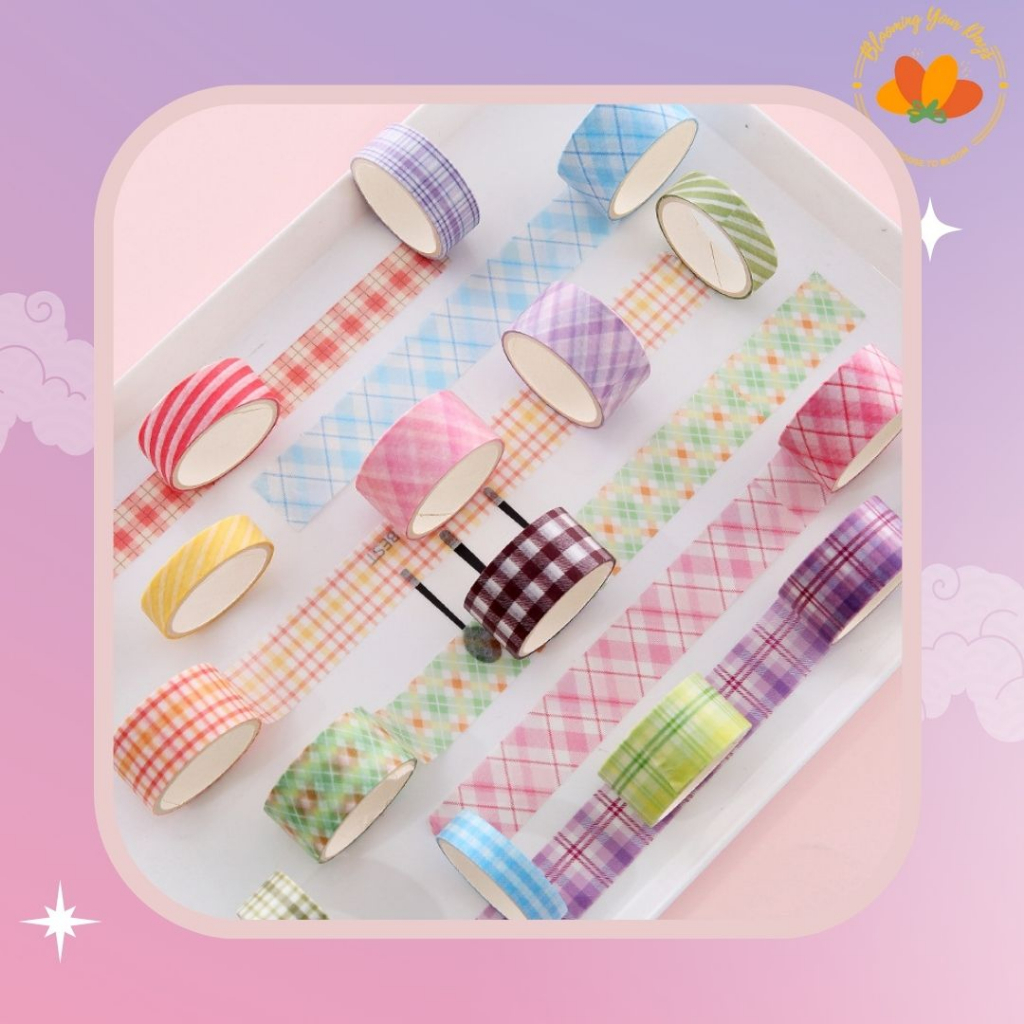 

bloomingyourdays 6pcs Pastel Washi Tape Vol. 2 kotak grid masking tape pattern grid DIY scrapbooking journal decoration