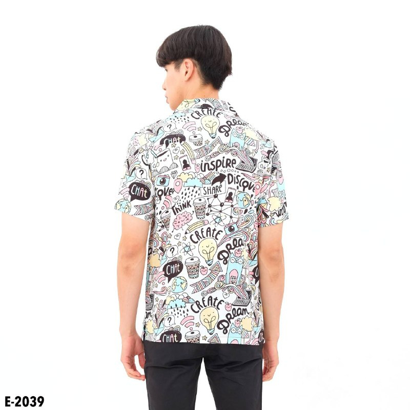 Kemeja Printing Pria Hawaiian Shirt Kemeja Hawai Pria Rayon Full Print Motif Abstrak