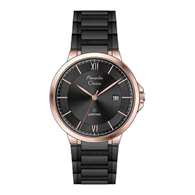 JAM TANGAN PRIA ALEXANDRE CHRISTIE AC 8537LD BLACK ROSE GOLD RANTAI ORIGINAL