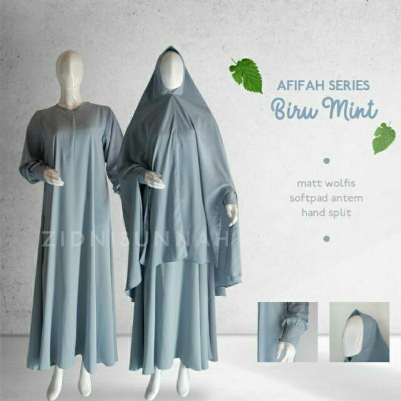 Gamis dan Khimar Afifah by Zidni warna biru mint