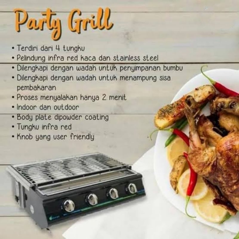 Party Grill Kompor Gas 4 tungku knob Blue Gaz Mesin Alat Pemanggang Panggang Panggangan Bakar Sate B