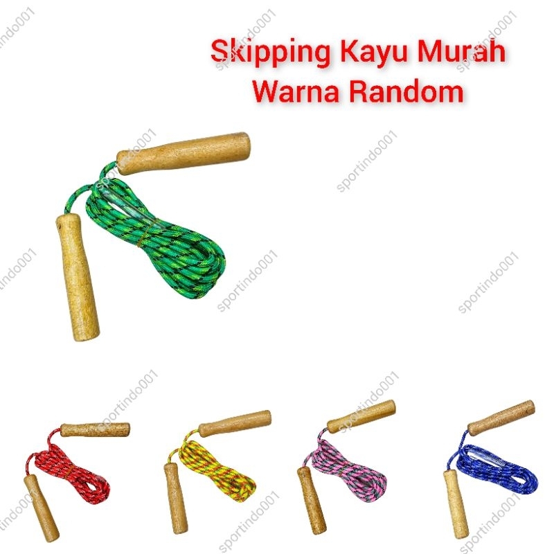 Skipping Kayu / Lompat Tali / Skiping Kayu Murah Merek Kickman 201 WARNA ACAK