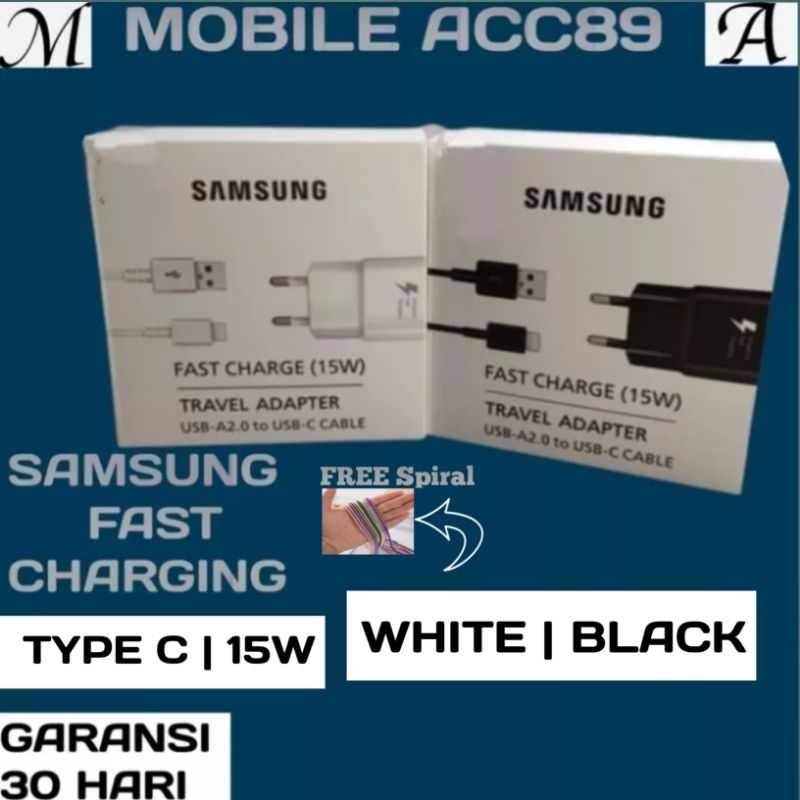 Charger Samsung 15W Original Adaptor +Kabel Type-C Fast Charging / Charger  S10/S9/S8/A50/A30/M30/M20/A14 4G/5G/A13 4G/5G/A23 4G/5G/A31/A03Core/A324G/5G