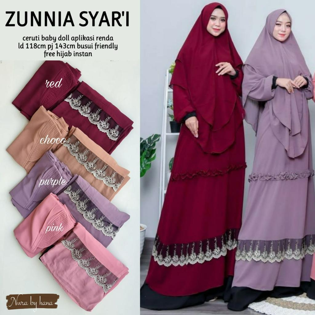 Zunnia syari / gamis ceruty BY NURA HANA