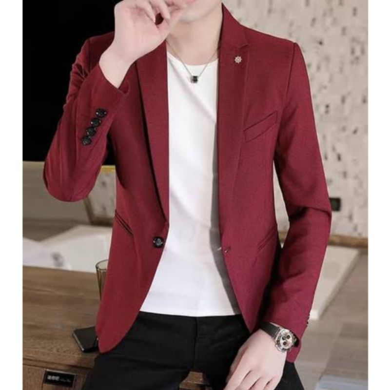 Jas Blazer Pria Formal warna merah maron